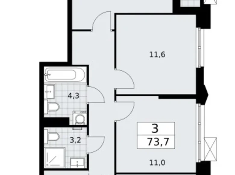 Mieszkanie 3 pokoi 74 m² Troick, Rosja