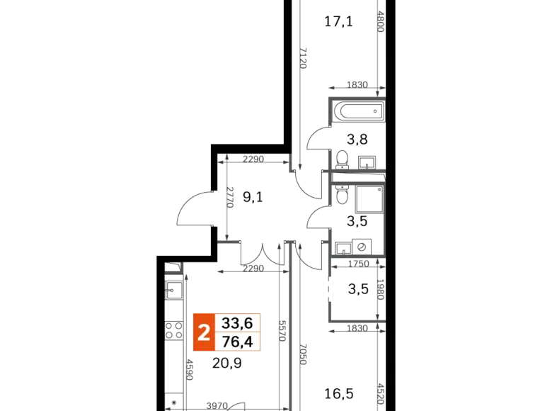 Apartamento 2 habitaciones 77 m² Moscú, Rusia