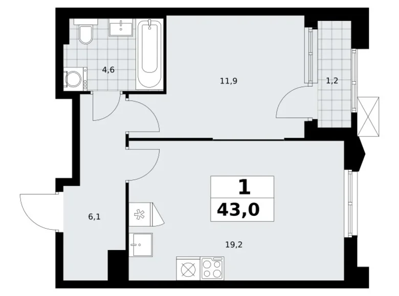 Apartamento 1 habitación 43 m² Troitsk, Rusia
