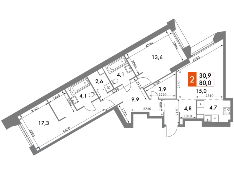 Квартира 2 комнаты 80 м² район Коньково, Россия