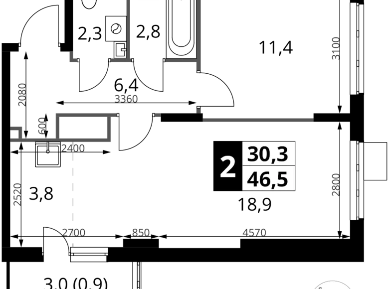 Mieszkanie 2 pokoi 47 m² Potapovo, Rosja