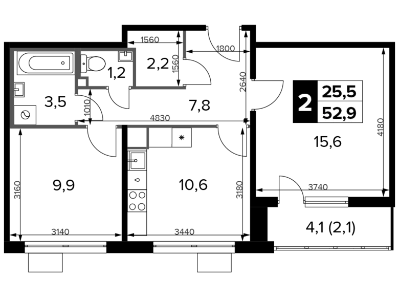 Wohnung 2 Zimmer 53 m² Chimki, Russland