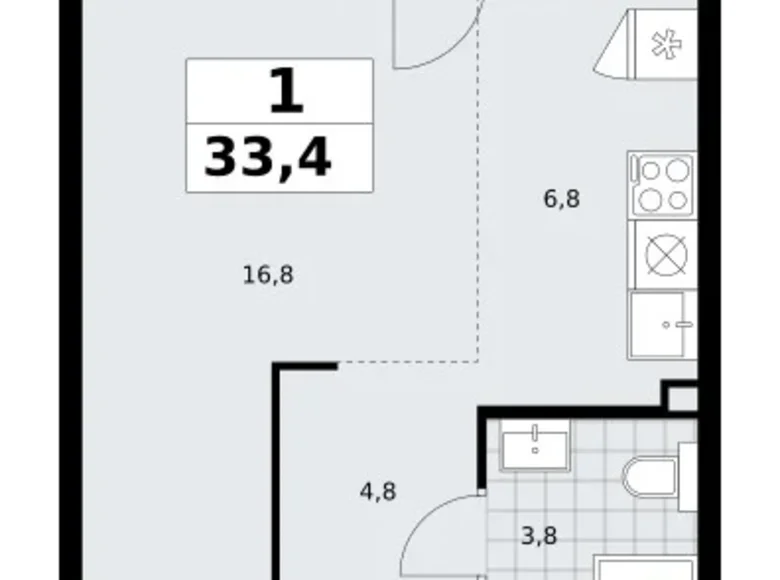 Квартира 1 комната 33 м² район Троицк, Россия