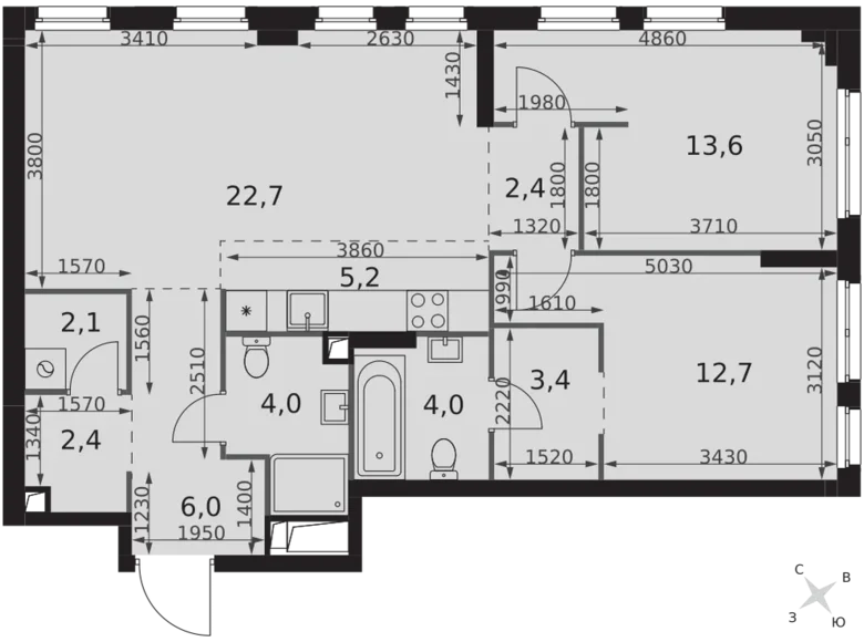 3 room apartment 79 m² Moscow, Russia