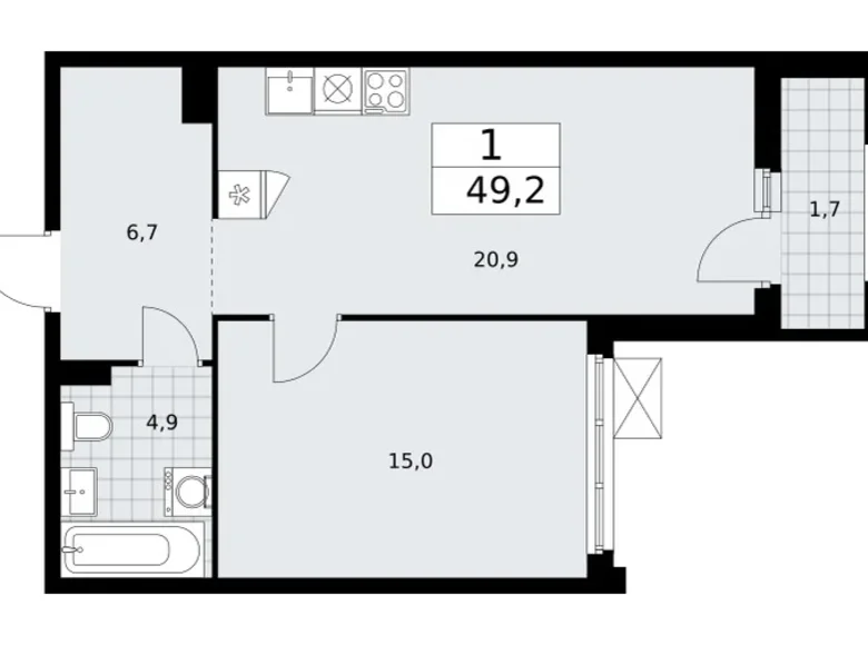 Mieszkanie 1 pokój 49 m² Troick, Rosja