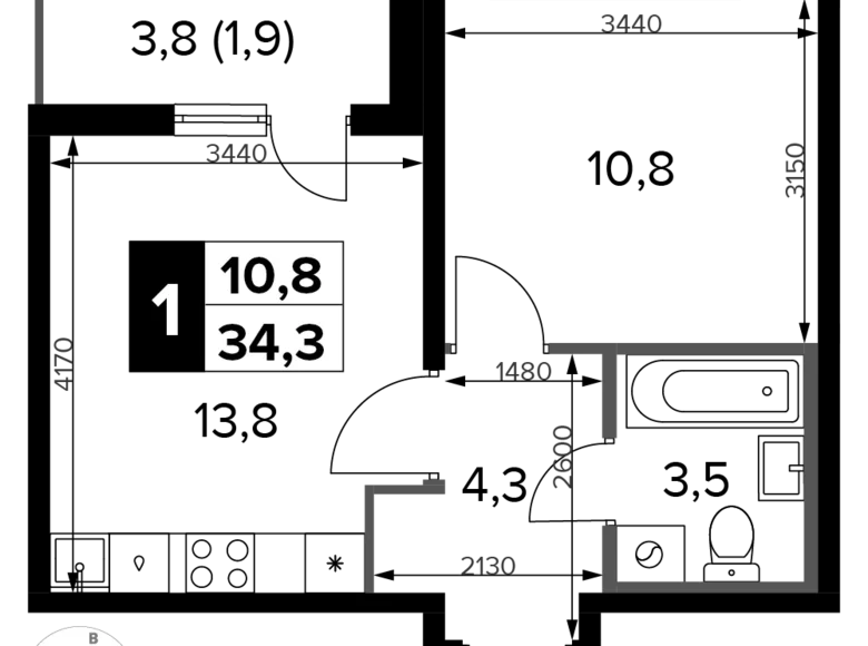 Mieszkanie 1 pokój 34 m² Potapovo, Rosja