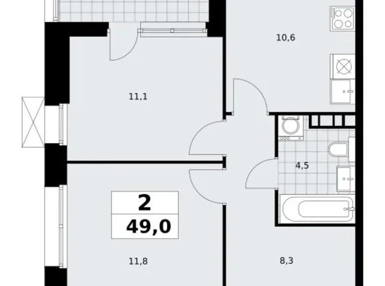 Mieszkanie 2 pokoi 49 m² poselenie Sosenskoe, Rosja