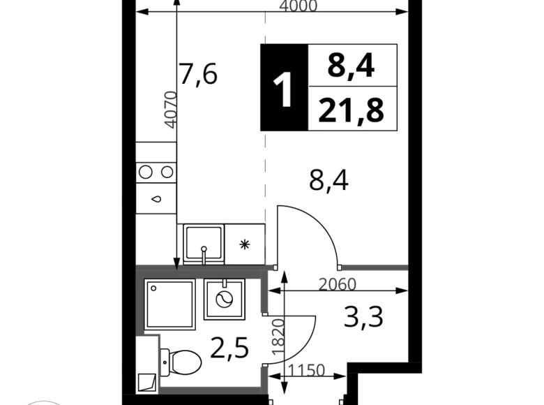 Студия 1 комната 22 м² Химки, Россия