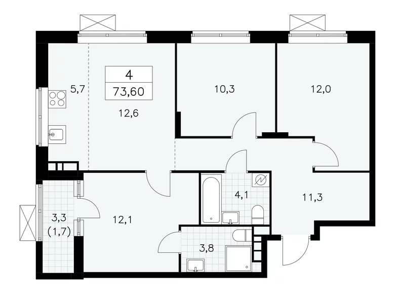 Mieszkanie 4 pokoi 74 m² poselenie Sosenskoe, Rosja