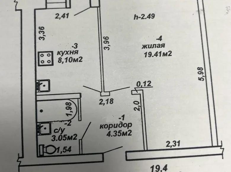 1 room apartment 35 m² Homyel, Belarus
