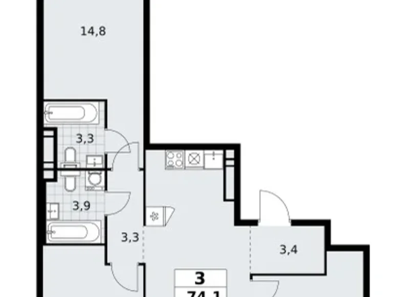 Appartement 3 chambres 74 m² poselenie Sosenskoe, Fédération de Russie