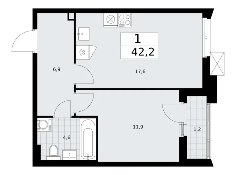 Квартира 1 комната 42 м² район Троицк, Россия