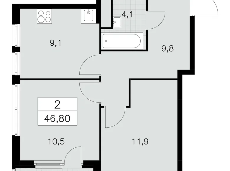 2 room apartment 47 m² South-Western Administrative Okrug, Russia