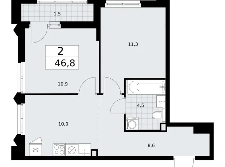 Wohnung 2 zimmer 47 m² Troizk, Russland