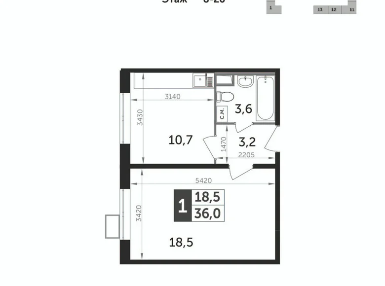 Wohnung 1 zimmer 36 m² Leninsky District, Russland