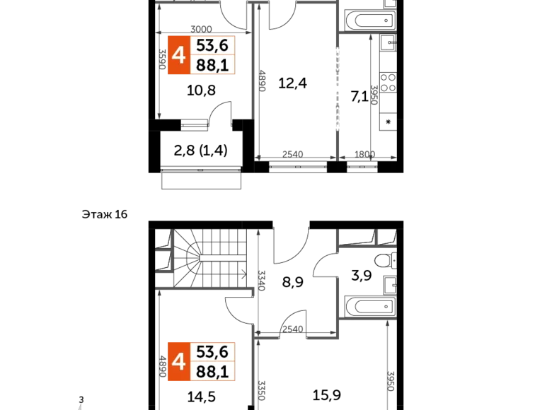 Квартира 4 комнаты 88 м² Развилка, Россия