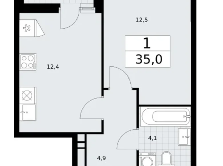 1 room apartment 35 m² Vnukovo, Russia