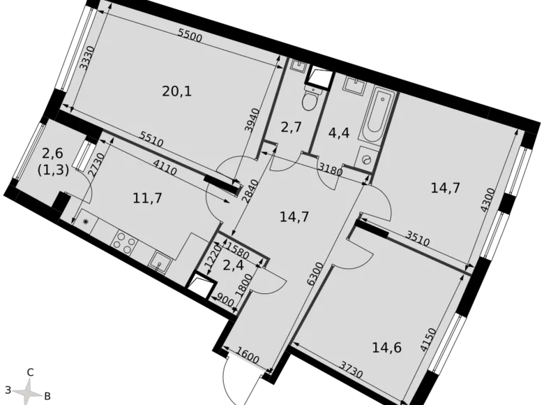 3 room apartment 88 m² Razvilka, Russia