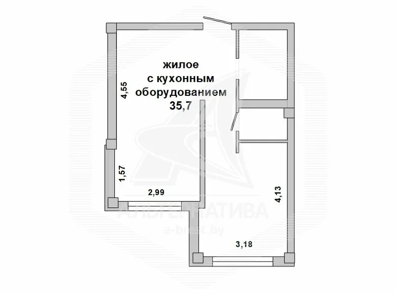 Квартира 1 комната 42 м² Брест, Беларусь