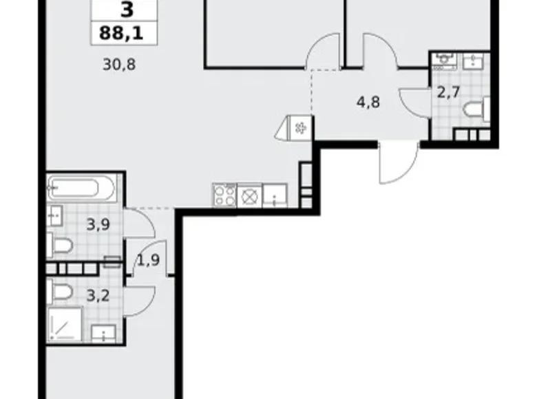 Квартира 3 комнаты 88 м² поселение Сосенское, Россия