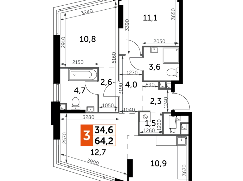 Apartamento 3 habitaciones 64 m² Moscú, Rusia