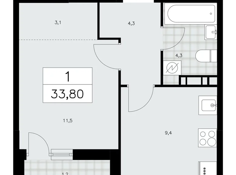 Apartamento 1 habitación 34 m² Moscú, Rusia