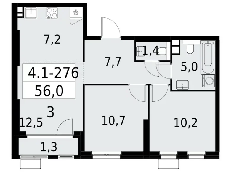 Квартира 3 комнаты 56 м² Юго-Западный административный округ, Россия