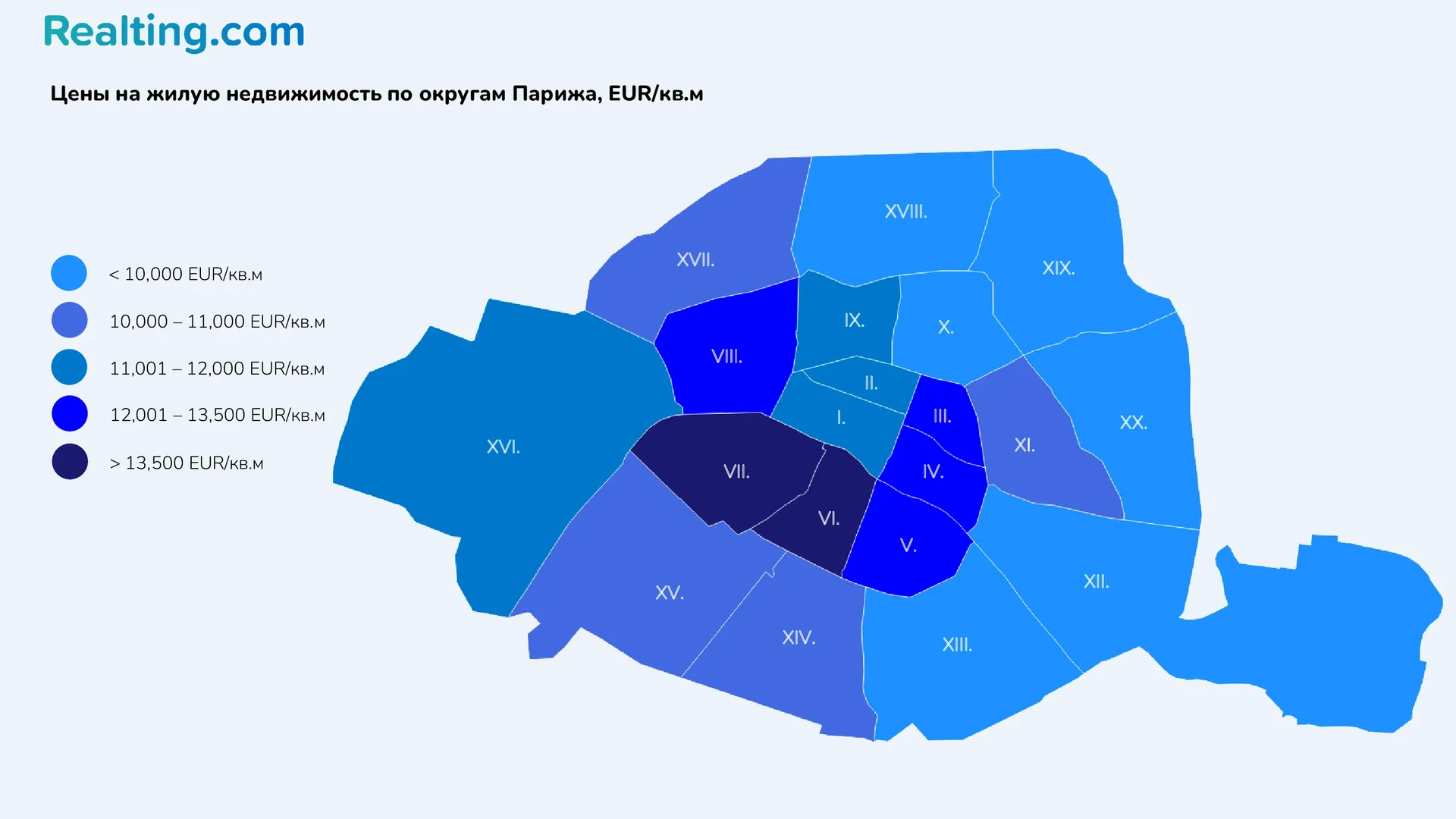 ценына жилую недвижимость по округам Парижа