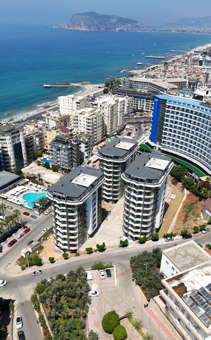 view of residential complexes by the sea