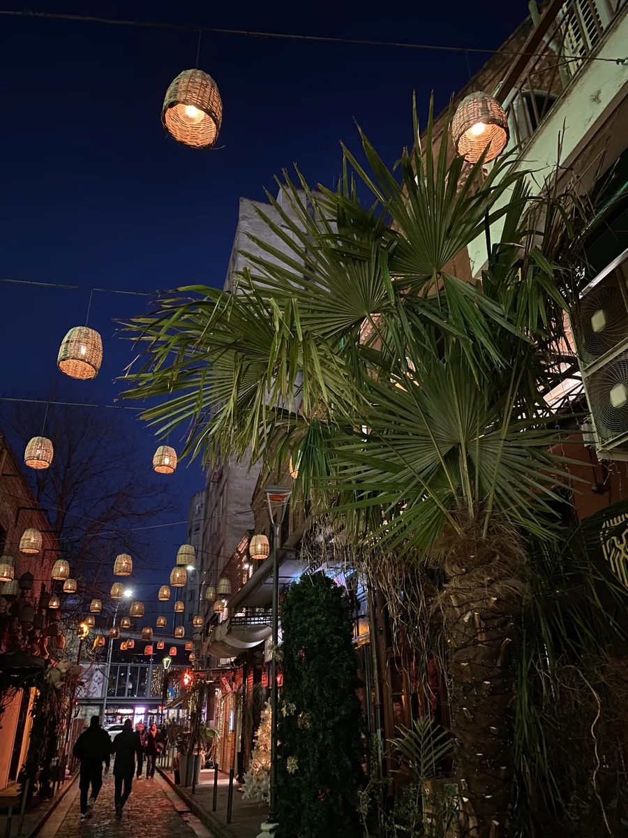 a street in Soloniki with lanterns