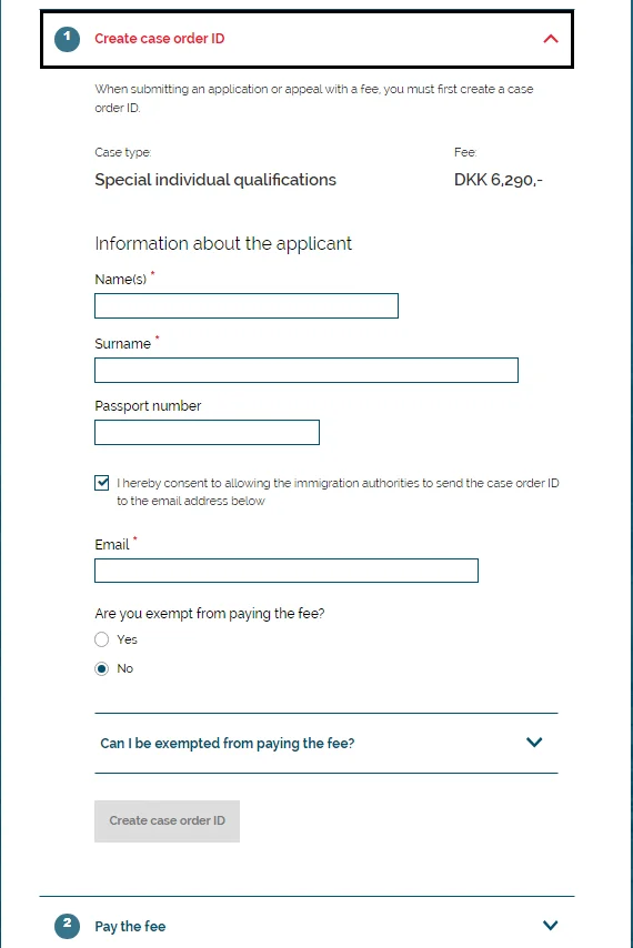 Start the application by creating a case order ID for your application