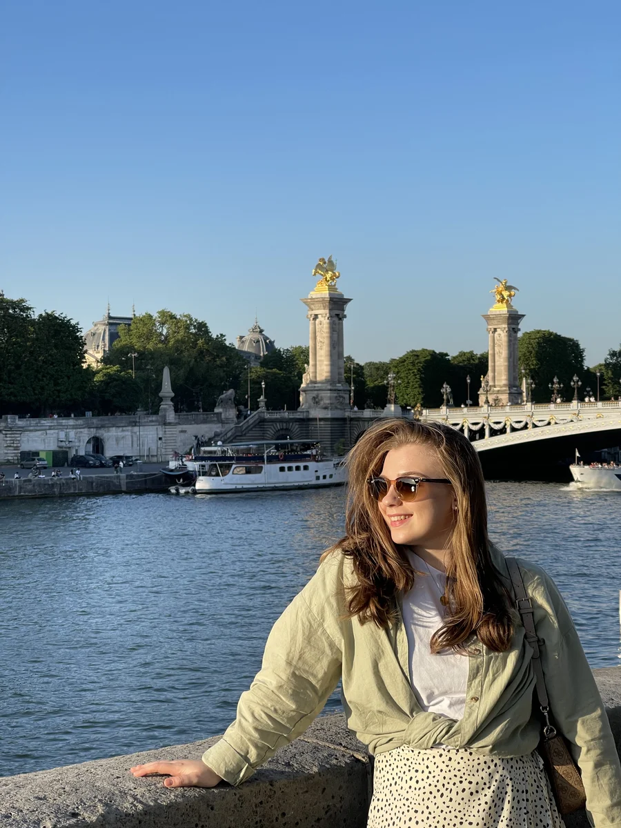 A girl at a landmark