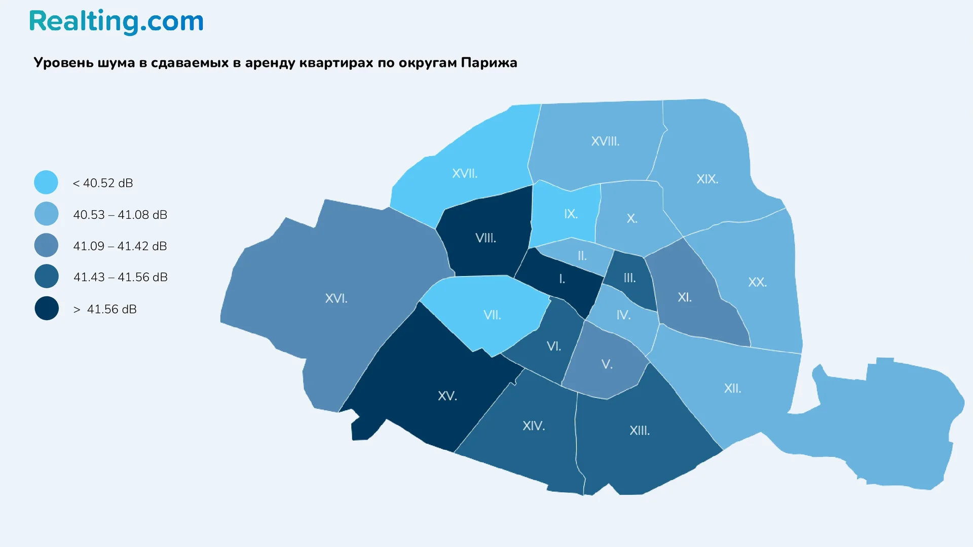 уровень шума в сдаваемых в аренду квартирах по округам Парижа