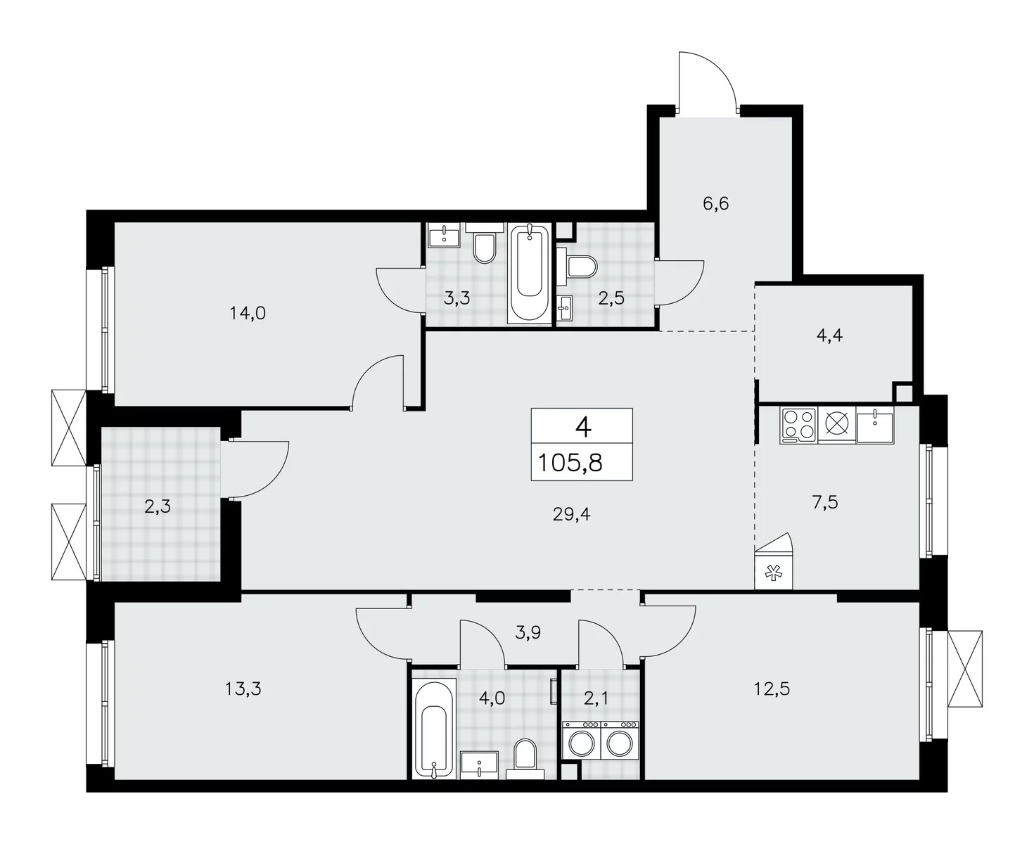 Продается Квартира 4 комнаты 106 м² в поселение Сосенское за €216,192 -  объявление #1735795