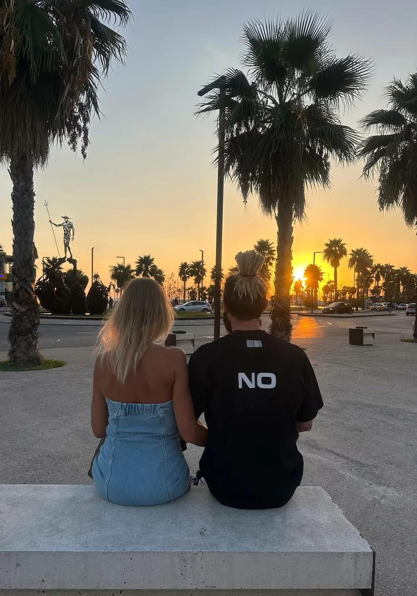 woman and man watching the sunset in Albania, Durrës