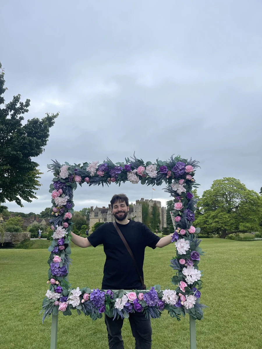 man in a floral frame