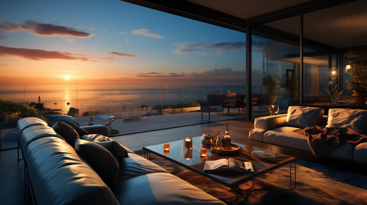 Living room with terrace and sea view