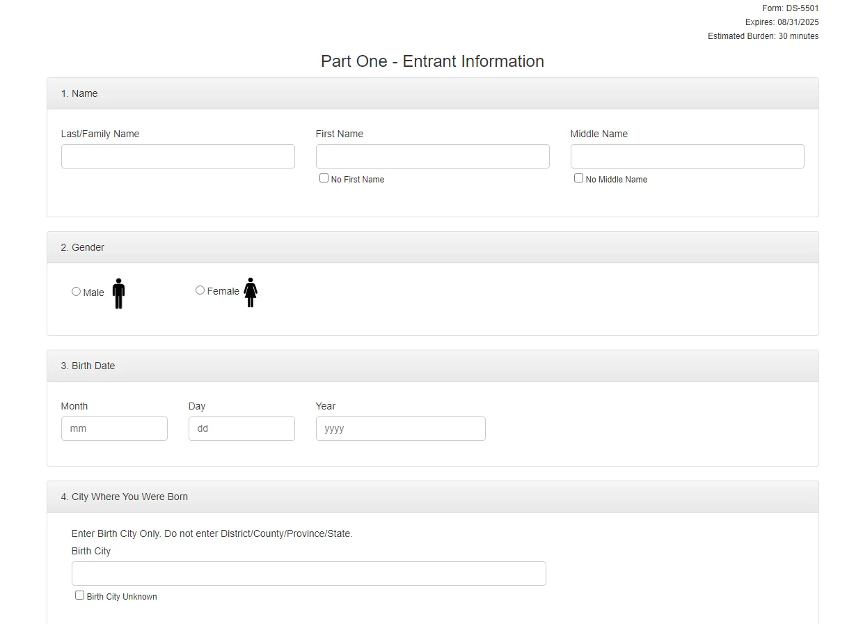 We start filing by filling out an application form