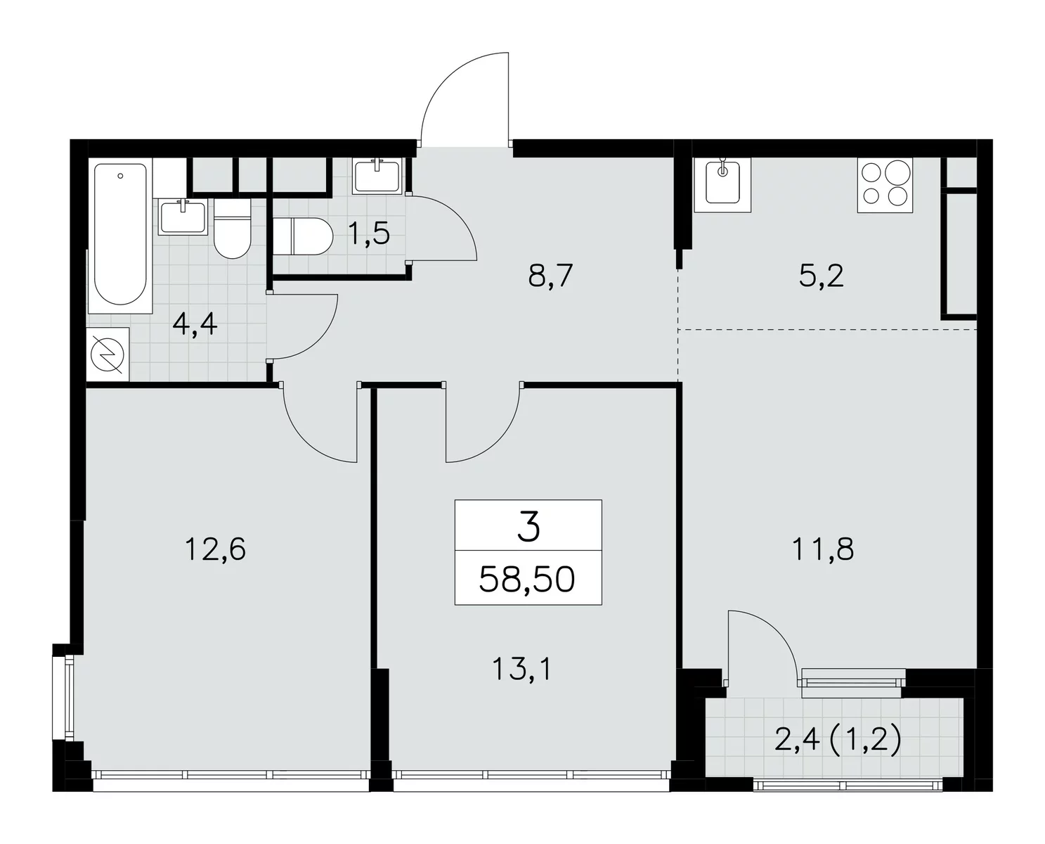 Продается Квартира 3 комнаты 59 м² в Юго-Западный административный округ за  €212,056 - объявление #1267285