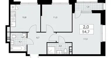 Apartamento 2 habitaciones en poselenie Sosenskoe, Rusia