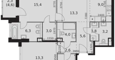 Apartamento 3 habitaciones en North-Western Administrative Okrug, Rusia