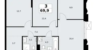 Wohnung 3 zimmer in Troizk, Russland