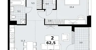 2 room apartment in Kommunarka, Russia