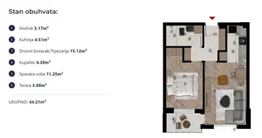 Apartamento 2 habitaciones en Bar, Montenegro