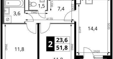 2 room apartment in Potapovo, Russia