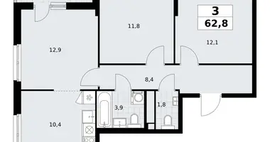 Apartamento 3 habitaciones en Postnikovo, Rusia