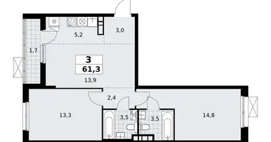 Apartamento 3 habitaciones en poselenie Sosenskoe, Rusia