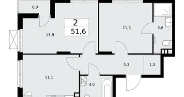 Mieszkanie 2 pokoi w poselenie Desenovskoe, Rosja