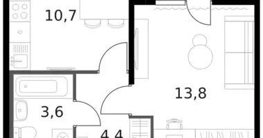 Apartamento 1 habitación en Moscú, Rusia