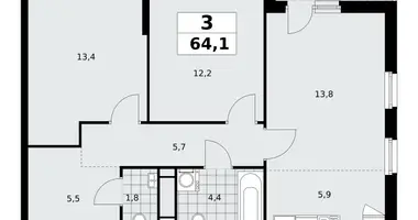 Apartamento 3 habitaciones en Moscú, Rusia